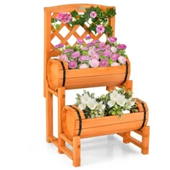 Tangkula 2-Tier Wooden Raised Garden Bed Container W/2 Cylindrical Planter Boxes & Trellis -Tangkula GUEST ac17b6ea 6ea3 4fb1 b6ab 338ca894be91