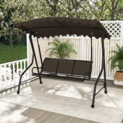 Tangkula 3-Seat Outdoor Swing, Porch Canopy Swing W/ Adjustable Shading Breathable Seat