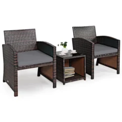 Tangkula 3 PCS Patio Rattan Furniture Set Conversation Chair Set With Soft Cushion & Coffee Table For Backyard Poolside Garden Gray 12 Tangkula 3 PCS Patio Rattan Furniture Set Conversation Chair Set With Soft Cushion & Coffee Table For Backyard Poolside Garden Gray -Tangkula GUEST ac46bf48 1e00 4e61 8fd9 ade1a01edd56