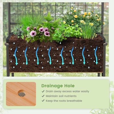 Tangkula Raised Wooden Garden Bed With Metal Trellis 59” Elevated Planter Box With Open Storage Shelves Removable Grid Divider 7 Tangkula Raised Wooden Garden Bed With Metal Trellis 59” Elevated Planter Box With Open Storage Shelves Removable Grid Divider - Image 5