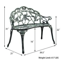 Antique Aluminum Bench Patio Garden Chair Porch Cast For Outdoor Green -Tangkula GUEST acbb2d26 e5b8 4f1d 8496 7911dfe75ea1