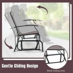 Tangkula 2 PCS Patio Glider Conversation Set Outdoor Loveseat Glider Chair W/ Tempered Glass Coffee Table -Tangkula GUEST acf3dd49 2892 435b a986 259dbfc908fa