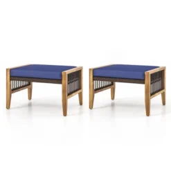 Tangkula 2PCS Acacia Wood Outdoor Patio Ottoman Footstool W/ Removable Cushion -Tangkula GUEST ad206a5b c985 4bf9 8dda 76e44b4b98f0