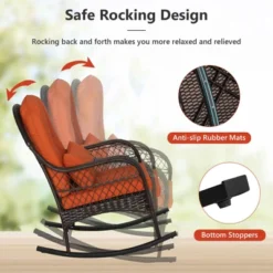 Tangkula Patio Garden Wicker Rattan Rocking Chair Furniture W/ Cushion -Tangkula GUEST ad26b140 4973 4688 a8a8 e2584c396eb4