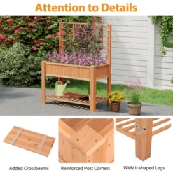 Tangkula Raised Garden Bed W/ Trellis Wooden Elevated Planter Box W/ Legs & Liner Brown -Tangkula GUEST ad2df8c7 24ad 4747 aade 6a330be8a93d