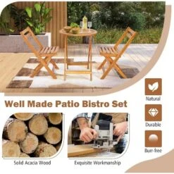 Tangkula 3PCS Folding Bistro Set Solid Acacia Wood Table & Chairs Slatted Tabletop Patio -Tangkula GUEST ad5b63e2 177b 446e a272 a28bd201c8be