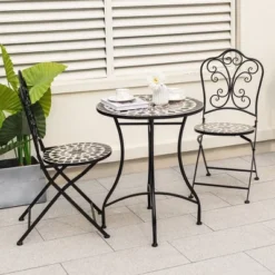 Tangkula 24" Bistro Table W/ Ceramic Tile Tabletop Heavy-Duty Metal Structure Patio
