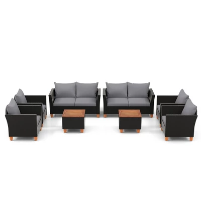 Tangkula 8 PCS Wicker Patio Furniture Set W/ Removable Cushions Storage Coffee Table 9 Tangkula 8 PCS Wicker Patio Furniture Set W/ Removable Cushions Storage Coffee Table - Image 7