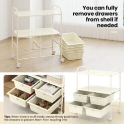 Tangkula 4-Drawer Rolling Storage Cart With 2 Shelves Mobile Utility Cart With Removable Drawers And Metal Frame With Lockable Wheels White -Tangkula GUEST ad6d021b 2452 48da 93e1 dfb59de5de4d