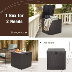 Tangkula 72 Gallon Deck Box Outdoor Mix Brown Wicker Storage Box With Waterproof Zippered Liner And Safe Pneumatic Rod -Tangkula GUEST ae2b5f2d d972 411b 8292 7144620dc124