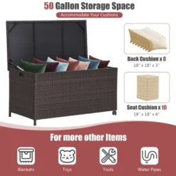 Tangkula Outdoor 50 Gallon Wicker Storage Box PE Rattan Storage Container With Lid Deck&Waterproof Liner Mix Brown -Tangkula GUEST ae2b6fdd 8943 4632 8612 0ebb67f7ef87