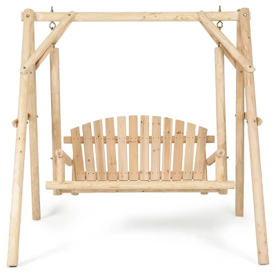 Tangkula Porch Swing Wooden Swing Rustic Frame Patio Furniture 8 Tangkula Porch Swing Wooden Swing Rustic Frame Patio Furniture - Image 6