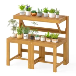 Tangkula 3-in-1 Outdoor Acacia Wood Loveseat Bench Furnitur W/ Slatted Seat For Garden -Tangkula GUEST ae332e3a 7f42 48ba a978 f1821a986376