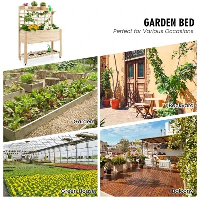 Tangkula Raised Garden Bed With Trellis 41.5x16x54 Inch Mobile Elevated Planter Box With Wheels Bed Liner Top/Bottom Storage Shelves 9 Tangkula Raised Garden Bed With Trellis 41.5x16x54 Inch Mobile Elevated Planter Box With Wheels Bed Liner Top/Bottom Storage Shelves - Image 7
