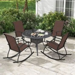 Tangkula Set Of 2 Outdoor Rocking Chair Patio Rocker W/ Breathable Fabric Brown -Tangkula GUEST ae3ad7b3 9bad 43a1 aec0 1ca8e9f1eb52