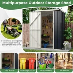 Tangkula 4 X 3 FT Metal Outdoor Storage Shed W/ Lockable Door Garden Utility Tool House -Tangkula GUEST ae4afeb9 b2ff 4e8e bbe8 1fca24b0744c