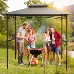 Tangkula 8' X 5' Grill Gazebo Outdoor Double-Tiered Grill Canopy W/ 2 Shelves & 6 Hooks -Tangkula GUEST aead1ecf 31a4 445c 903b 649324631adf