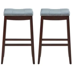 Tangkula Set Of 4 Saddle Bar Stools Backless Nailhead Counter Stool With Grey Cushions Coffee/White -Tangkula GUEST aecaf729 bf8f 49bd bf81 699a95490e34