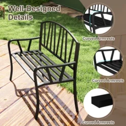 Tangkula 51" Metal Garden Bench Patio Slatted Bench For 2-3 People & Park-Style Loveseat -Tangkula GUEST aed0b475 f2ca 4ae0 bd02 915bd2def187