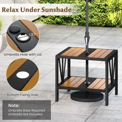 Tangkula 2PCS Outdoor Side Table 2-Tier Coffee End Table W/ 1.57" Umbrella Hole Storage Shelf 8 Tangkula 2PCS Outdoor Side Table 2-Tier Coffee End Table W/ 1.57" Umbrella Hole Storage Shelf - Image 6