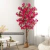 Tangkula 6 FT Artificial Bougainvillea Tree Tall Faux Pre-potted Tree W/ 910 Flowers