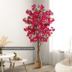 Tangkula 6 FT Artificial Bougainvillea Tree Tall Faux Pre-potted Tree W/ 910 Flowers