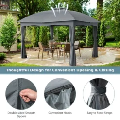 Tangkula 12' X 10' Patio Heavy Duty Steel Gazebo Canopy Double Vented Outdoor Gray -Tangkula GUEST af59f237 5c37 47f6 823c 9707abf6540e
