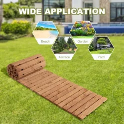 Tangkula 8' Weather-Resistant Straight Hardwood Pathway Roll Out Fir Wood Garden Walkway With Non-Slip Surface 17"/22" -Tangkula GUEST af5a09de 9113 4f99 8108 b359af88a8b9
