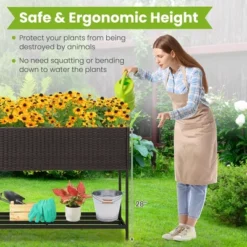 Tangkula Elevated Planter Box Raised Garden Bed W/ Rattan Surface Bottom Storage Shelf & Removable Liner -Tangkula GUEST afa207fb 5c98 468f 9550 f6b1e4703d4f