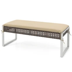 Tangkula 43 Inch Patio Rectangle Ottoman W/ Metal Legs & Seat Cushion -Tangkula GUEST afeaa3c7 690b 4347 a0a9 cba1e93e7ce3