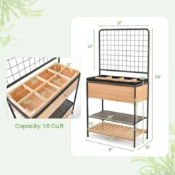 Tangkula Raised Wooden Garden Bed With Metal Trellis 59” Elevated Planter Box With Open Storage Shelves Removable Grid Divider 19 Tangkula Raised Wooden Garden Bed With Metal Trellis 59” Elevated Planter Box With Open Storage Shelves Removable Grid Divider -Tangkula GUEST afec3714 2778 45e1 af35 31403e5c840b