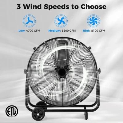 Tangkula 24 Inch Industrial Drum Fan W/ 360 Degree Adjustable Tilt & 2 Wheels For Warehouse 4 Tangkula 24 Inch Industrial Drum Fan W/ 360 Degree Adjustable Tilt & 2 Wheels For Warehouse - Image 3