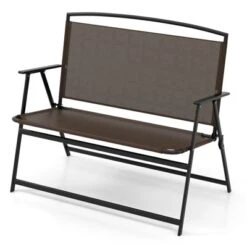 Tangkula Foldable Garden Bench 2-person Patio Loveseat With Fabric Backrest And Metal Armrests Portable Outdoor Loveseat Bench -Tangkula GUEST b059b6e6 c84a 4d1d b51b 83c73b0f1949