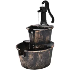 Tangkula 2 Tier Barrel Waterfall Fountain Barrel Water Fountain Pump Outdoor Garden -Tangkula GUEST b0671dd5 54ba 4e4c aa24 c1d74dfc5d04