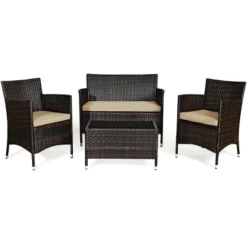 Tangkula 4 PCS Patio Rattan Wicker Furniture Set Outdoor With Cushions -Tangkula GUEST b0890942 3238 4d78 aeec afb2c5c05cd0
