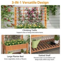 Tangkula Raised Garden Bed W/ Trellis Wooden Elevated Planter Box W/ Legs & Liner Brown -Tangkula GUEST b0b9ff42 34c2 4a85 9b70 2812e8ea5bed