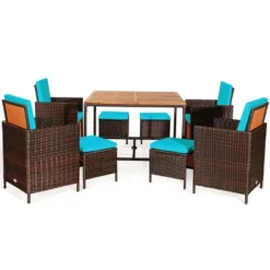 Tangkula 9 PCS Outdoor Patio Dining Set Conversation Furniture W/ Removable Cushions Turquoise 6 Tangkula 9 PCS Outdoor Patio Dining Set Conversation Furniture W/ Removable Cushions Turquoise -Tangkula GUEST b0e7a0a2 f388 46aa b7f2 2e8bd770956d