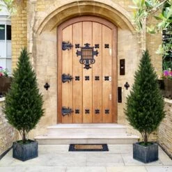 Tangkula 4 FT Artificial Topiary Tree Set Of 2 Faux Topiary Cedar Trees Indoor Outdoor Green