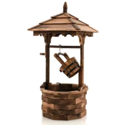 Tangkula Rustic Wishing Well Fountain Outdoor Patio Wooden Water Fountain W/ Electric Pump -Tangkula GUEST b14d3615 ed08 46cd 8cac b0eab1c44efb