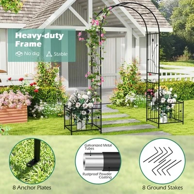 Tangkula 86" Arch Trellis For Climbing Plants W/ Planter Boxes Roses Vines For Wedding 7 Tangkula 86" Arch Trellis For Climbing Plants W/ Planter Boxes Roses Vines For Wedding - Image 5