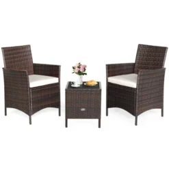 Tangkula 3 Pieces Patio Rattan Conversation Furniture Wicker Chairs With Coffee Table & Cushions Red/Blue/White -Tangkula GUEST b1b21b6d bbd5 485d 9124 3d73ba30fe92