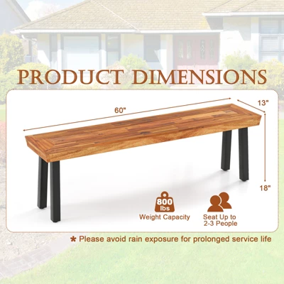 Tangkula Outdoor Acacia Wood Benches Set Of 2 W/ Slatted Top & Flared Metal Legs 10 Tangkula Outdoor Acacia Wood Benches Set Of 2 W/ Slatted Top & Flared Metal Legs - Image 8