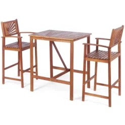 Tangkula 3-Piece Dining Table Set Acacia Wooden Table & Chair Set For Outdoor & Indoor Natural -Tangkula GUEST b20a5ca4 79d8 4032 905c 041597e3643f