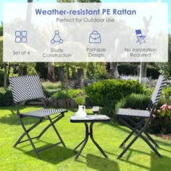 Tangkula Set Of 4 Patio PE Rattan Folding Chairs Dining Chairs With Anti-rust Frame For Garden Backyard -Tangkula GUEST b2314c18 57d6 4a16 b28f 38f0856cfd43