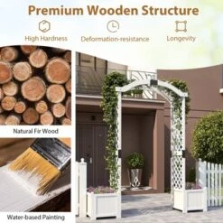 Tangkula Garden Arbor W/ Planter Wooden Planter Arch W/ Trellis White -Tangkula GUEST b25c25b7 0900 425b b6e3 75c78938c197