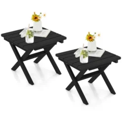 Tangkula 2 Pieces Folding Adirondack Side Table Poolside Garden Patio Black -Tangkula GUEST b2d232be 8cc3 4145 a3ea 3ff13ffdde97
