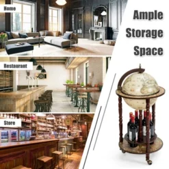 Tangkula 17" Wood Globe Bar Stand 16th Century Italian Rack Drinks Bottle Shelf Cart -Tangkula GUEST b30734cf f252 439f a0a4 9e6fdafe8f25