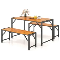 Tangkula 3 PCS Patio Dining Set For 6 People 53" Acacia Wood Picnic Table & 2 Benches -Tangkula GUEST b31c4296 d487 4405 8a80 c0511b34efcc