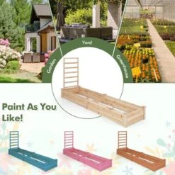 Tangkula Raised Garden Bed With Trellis Wooden Planter Box With Divided Space For Vegetables Flowers Fruits Climbing Plants -Tangkula GUEST b3236fc6 34cd 4e1d 9b8d 133381b049e1