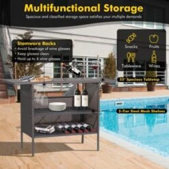 Tangkula Outdoor Garden Patio Rattan Wicker Dining Table Bar Table Shelves Furniture -Tangkula GUEST b324e2da 94e7 41a9 80fb bf96183cf66c